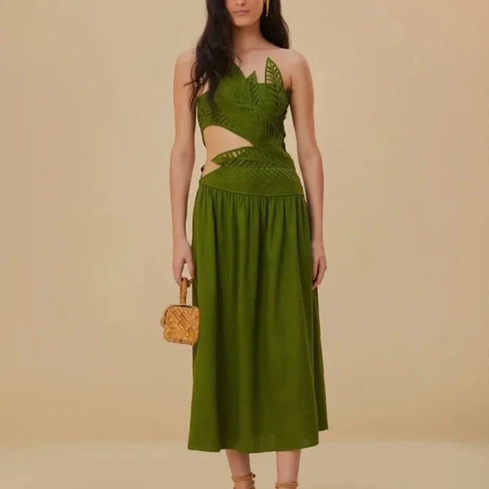 white christmas dresses Striped Monstera Leaf Sleeveless Midi Dress by Farm Rio – Mimi Seabrook